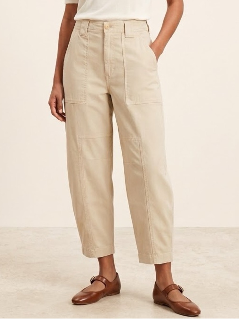 Banana Republic High Rise Corduroy Barrel Leg Jeans Cream Relaxed Fit Size 12